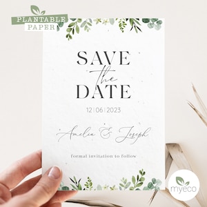 Save the date Karten bepflanzen, Save The Date Karten, Grünes Laub Save the Date, Papierkarten mit Samen, gedruckte Einladungen