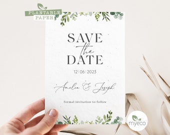 Plantable Save The Date Cards: Boho Greenery, Seeded Paper