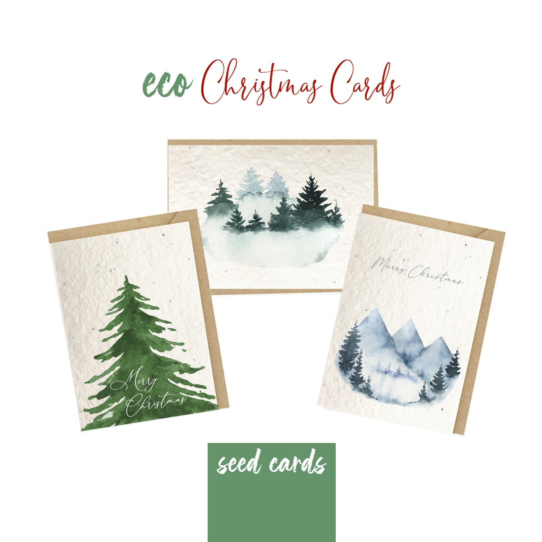 Plantable Christmas Greeting Cards, Watercolor Forest Tree ...