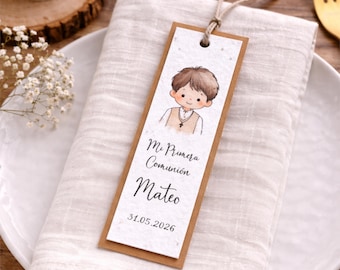 Spersonalizowana zakładka do książki z nasionami z okazji Pierwszej Komunii, ekologiczny upominek do sadzenia, prezent katolicki