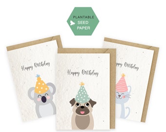 Set Plantable Birthday Cards, biodegradable gift, Zero waste pack ,Birthday Greeting Cards, Eco-friendly Card
