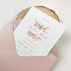 Convite de chá de panela de semente, anúncio de chá de panela de grama de pampas, convite de chá de panela floral tropical Boho com envelopes
