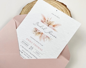 Zaproszenie na wieczór panieński z nasionami do sadzenia: motyw kwiatowy z trawy pampasowej