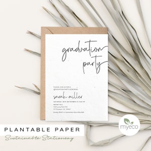 Faire-part de remise des diplômes à planter, invitation minimale à la remise des diplômes, papier ensemencé, dimension 5 x 7 pouces avec enveloppe, invitation imprimée