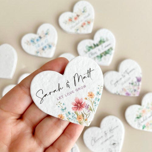 Coeurs en papier graines à planter : cadeaux de mariage, étiquettes cadeaux de remerciement