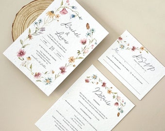 Plantable Wildflower Wedding Invitation Set -  Seed paper Invitation with Jute twine - Garden Wedding Invitations