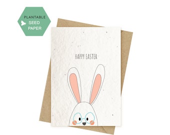 Easter Seed Paper Card, Biodegradable Easter Bunny Cards,  Happy Easter folded Cards, Eco-friendly Seeded paper, Zero Waste Easter Cards