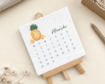 2027 Plantable Seed Paper Desk Calendar, Fruit Watercolor Art, Wooden Easel (Grows into Wildflowers)