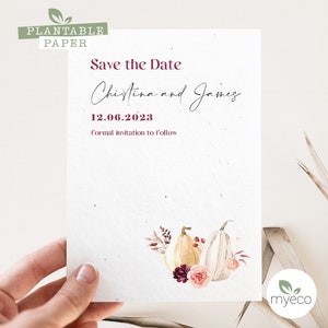 Save The Date piantumabile, invito Save The Date con zucca, matrimonio autunnale, biglietti di carta seminati, inviti stampati rustici
