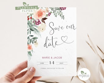 Floral Plantable Save The Date: Seeded Paper Invitation
