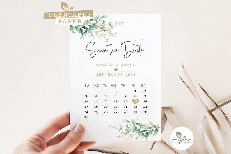 Saatpapier Save The Date Karten, Greenery Save The Date Karten, Save the Date Kalender, Seeded Paper Karten Bild 1