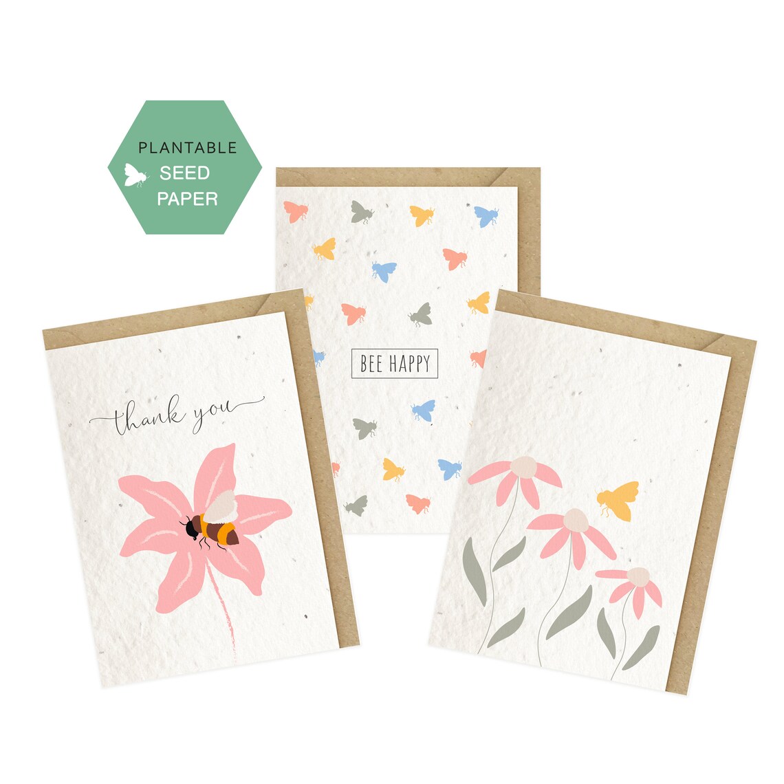 Plantable Card Set Bee Card Bundle Seeded Greeting Cards Etsy