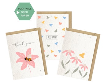 Plantable Card Set, Bee Card Bundle,  Seeded Greeting Cards, biodegradable Gift , Eco-friendly Cards, A6 Pack