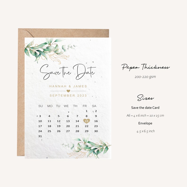 Saatpapier Save The Date Karten, Greenery Save The Date Karten, Save the Date Kalender, Seeded Paper Karten Bild 5