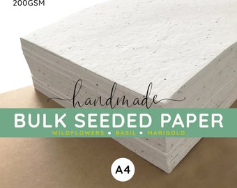 A4 seed paper, Bulk plantable paper, A4 handmade sheets, Blank Seeded paper, 200gsm wildflower, basil, marigold paper (Pack 10)