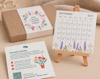 2027 Plantable Seed Paper Desk Calendar, Floral Watercolor Art, Wooden Easel (Grows into Wildflowers)