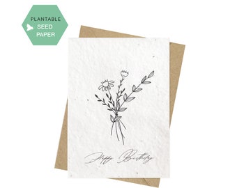 Plantable Birthday  Card,  Happy Birthday seed Cards, biodegradable cards, eco cards, Botanical A6 Cards