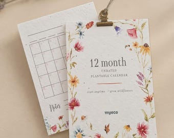 Undated Plantable Wall Calendar, Seed Paper Planner, Wildflower Seeds (A5)