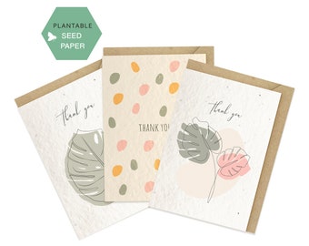 Set of 3 PlantableThank you Cards, Biodegradable Gratitude Cards, thanks for coming for her, Botanical Card Bundle