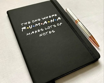 A5 Personalised custom friends themed notebook faux leather soft touch lined pages gifts for anyone