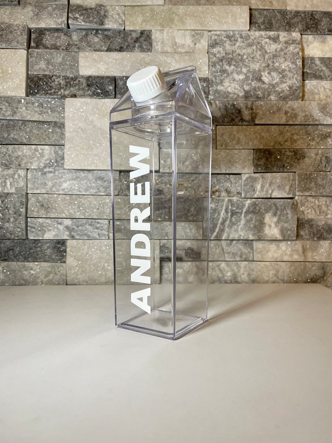 Personalised Clear Acrylic Milk Carton Water Bottle Custom - Etsy