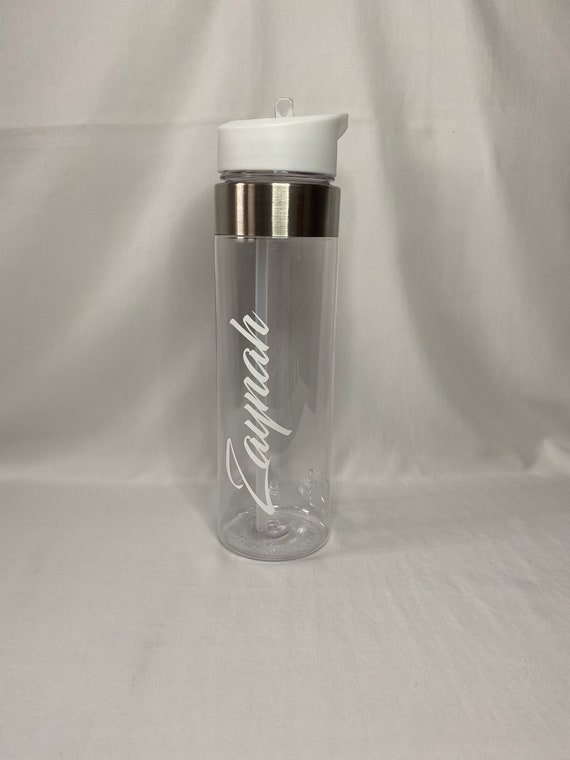 Personalised clear water bottle with straw custom name Reusable Hen Party Wedding Birthday Gift Gym Bottles island love white black pink