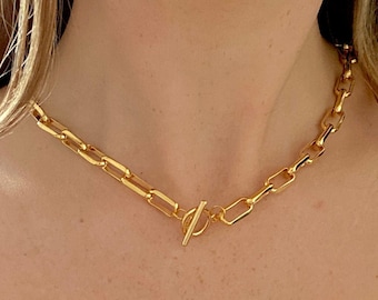 The Jen Necklace, Chunky Chain Necklace, Paperclip Chain Necklace, Gold Plated Necklace