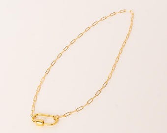 Collar con mosquetón de oro, collar con mosquetón de oro, cadena con clip, collar chapado en oro - El más vendido