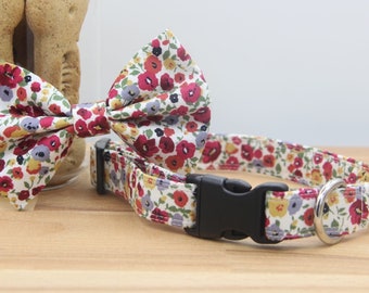 Poppy Floral Dog Collar, Baby Poppy floral puppy play fabric collar Matching Bow Tie Sold Separately