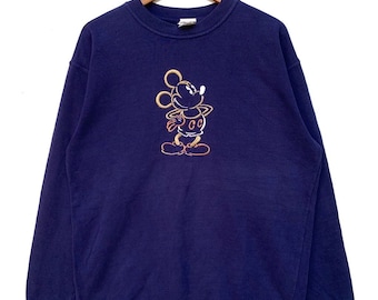 Vintage Embroidered Mickey Mouse Made In Usa Crewneck Pullover Jumper Sweatshirt Blue