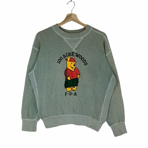 Vintage Pooh 100 Acre Woods F-D-A Crewneck Pullover Jumper Sweatshirt Green