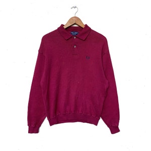 Vintage Fred Perry Sportswear Pullover Jumper Sweatshirt Polo Neck Made In Japan Maroon Size M