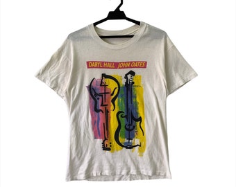 Vintage 80s Hall & Oates Camiseta Pop Duo Género Vintage Tamaño Fit M
