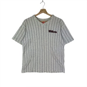 Jahrgang Wilson Baseball Vneck Streifen Tshirt bestickt Logo grau Größe M