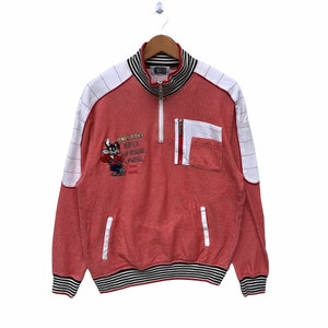 Pagelo Cartoon James Jeans Pullover Zipped Sweatshirt Red