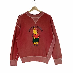 Vintage Pooh 100 Acre Woods F-D-A Crewneck Pullover Jumper Sweatshirt Red