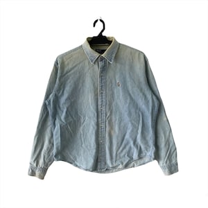 Polo Ralph Lauren Button Up Denim Shirt Size On Tag XL Fit M Used
