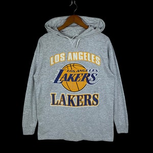 Vintage 90s Lakers Hoodie Long Sleeve Shirt Grey Size L