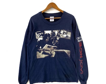 Vintage 90s Bon Jovi Cross Road Long Sleeve Tshirt Band Tee Vintage Size L