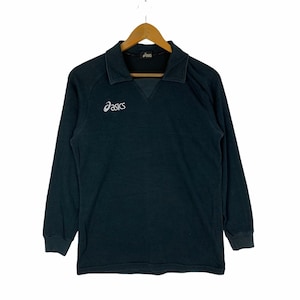 Vintage Asics Long Sleeve Polos Shirt Black