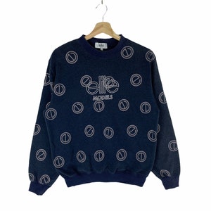 Vintage Elite Model Overprint Crewneck Pullover Jumper Sweatshirt Blue