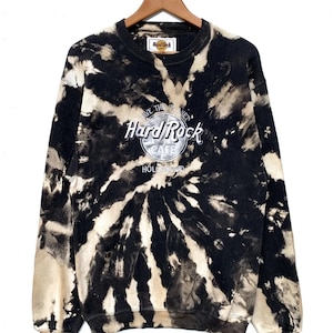 Vintage Hard Rock Cafe Hollywood Custom Made Bleach Wash Crewneck Pullover Jumper Sweatshirt