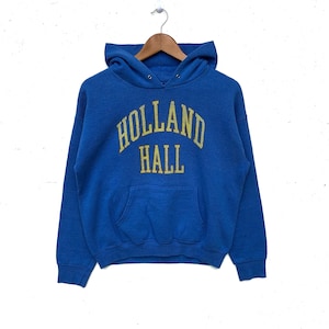 Vintage 90's Holland Hall Hoodie Trui trui sweatshirt blauw fruit van de weefgetouw Sweatshirt