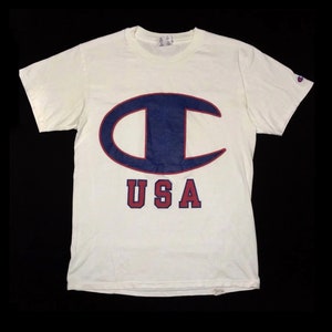 Vintage Champion USA Big Logo 90s Tshirt White Crewneck