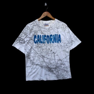 Vintage 90er Jahre California Überdruck Karte Tshirt weiß Größe L