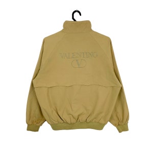 Vintage Valentino Jeans Embroidered Big Logo Olive Green Creeam Bomber Jacket