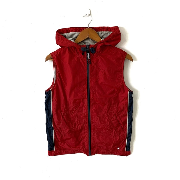 Tommy Hilfiger Lightweight Jacket Sleeveless Hoodie Red Size On Tag M Fit M-S