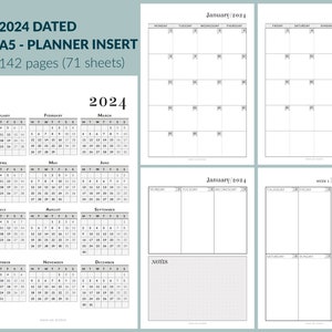 A5 - 2024 Planner Refill | Insert - 12 x Monthly + 53 x Weekly Spreads, 71 loose leaf pages, 120 gsm paper | Can be punched for Discbinding