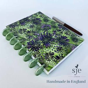 A5 Discbound *Sketchbook, Journal, Notebook* | Your Choice of Paper | 33mm Ø Green Metal Discs