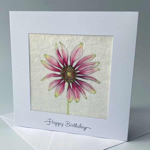 Tactile Velvet Fabric Birthday Card - Pink Flower Design - Handmade in England